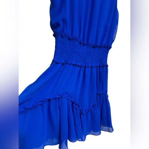 NWT 1.STATE Fabiana Blue Mock Neck Smocked Waist Ruffle Party Dress - Picture 4 of 9